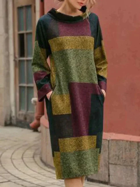 MW | Langärmeliges Midikleid aus Patchwork