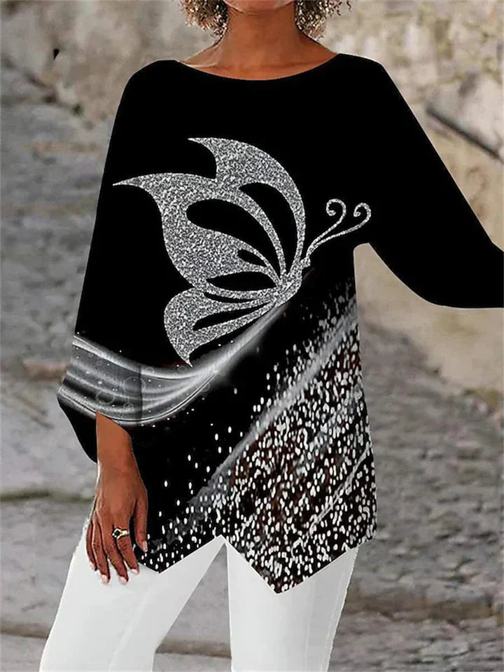 MW | Stylische geometrisch bedruckte Langarmbluse