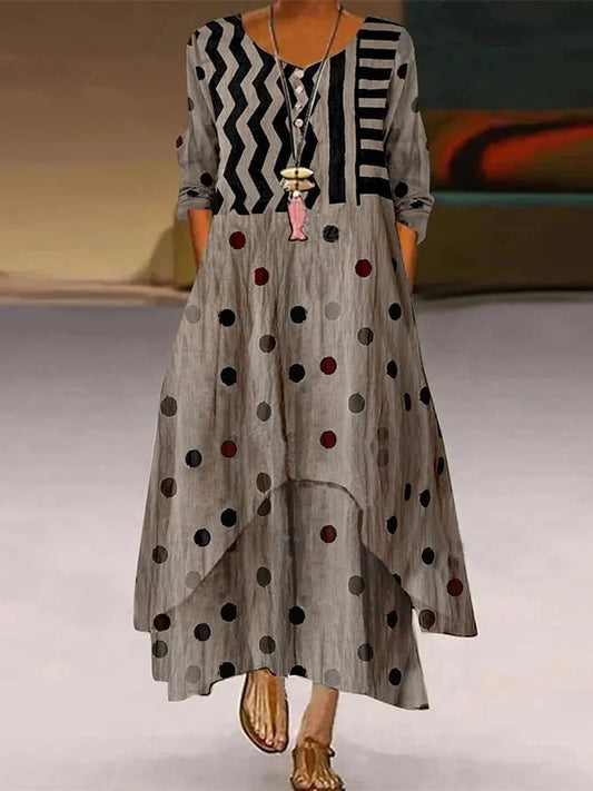 MW | Maxikleid mit Polka Dot und geometrischem Muster