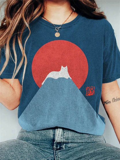 MW | Grafik Katze Berg T-Shirt