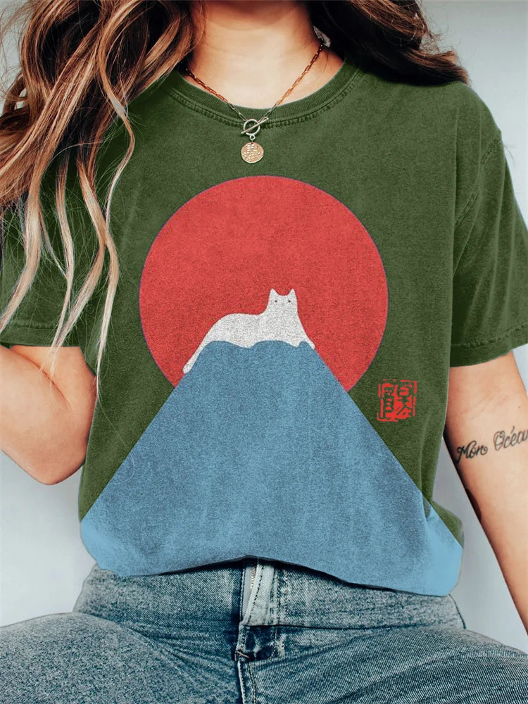 MW | Grafik Katze Berg T-Shirt