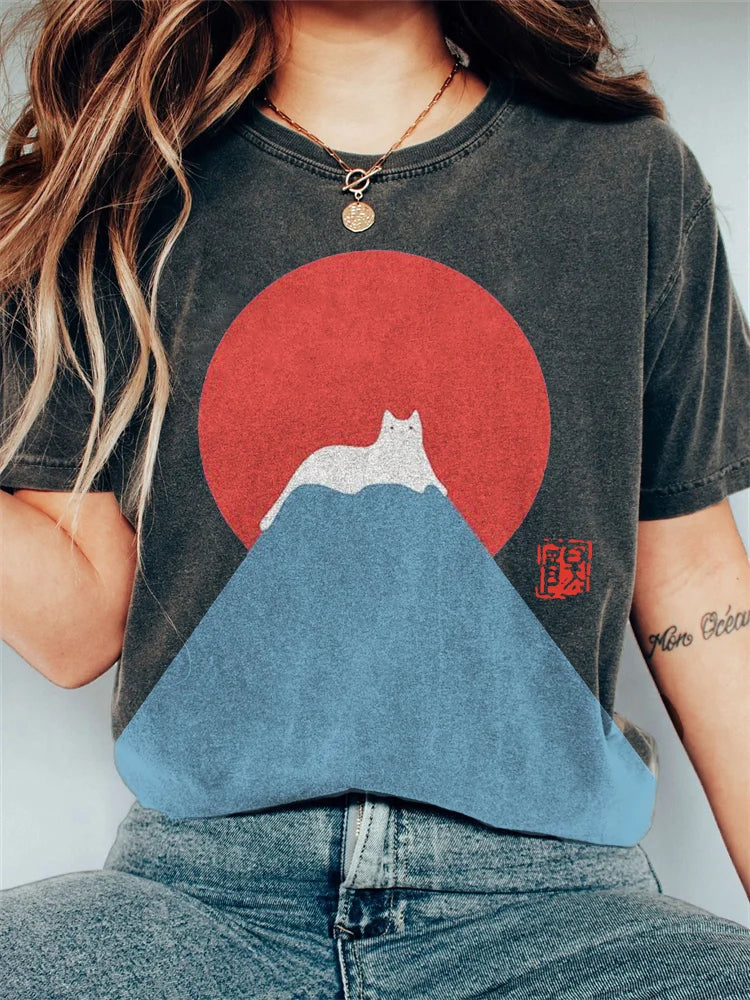 MW | Grafik Katze Berg T-Shirt