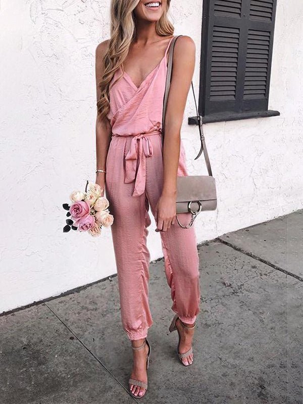 MW | Lässige solide Sling Belted Jumpsuit